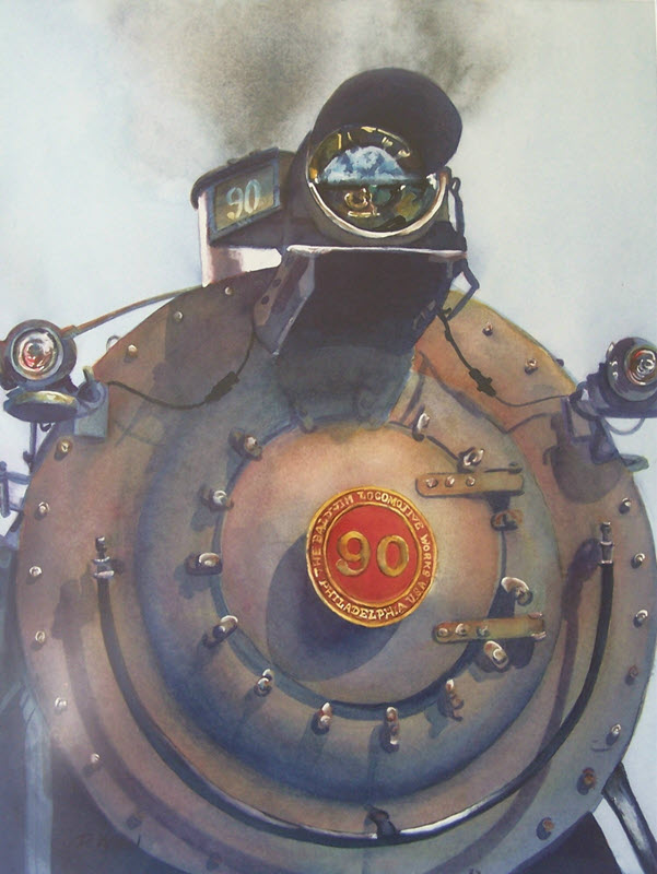 Baldwin Engine 90, a watercolor painting by Deb Ward